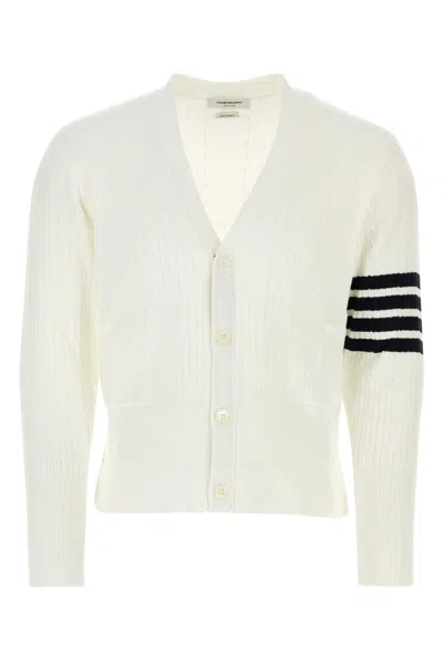 Thom Browne White Cotton Cardigan In Neutral