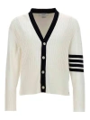 Thom Browne 4-bar Stripe Cotton Cardigan In Neutral
