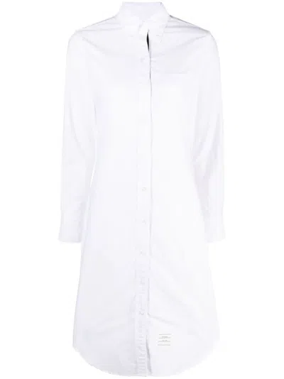THOM BROWNE WHITE LOGO-PATCH COTTON SHIRTDRESS