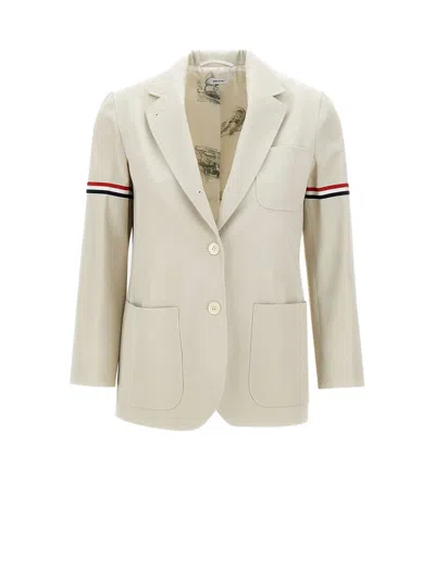 Thom Browne Rwb-stripe Cotton Blazer In White
