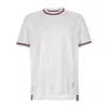 Thom Browne White Crewneck T-shirt With Rwb Detail On Neck And Sleeve In White