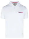 Thom Browne White Cotton Polo Shirt With Tricolor Detailing In White