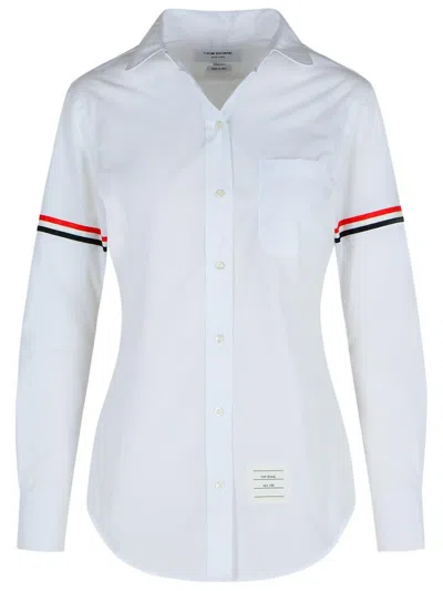 Thom Browne Cotton Shirt With Striped Arm Detail In White