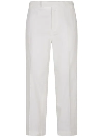 THOM BROWNE MEN WHITE COTTON STRAIGHT-LEG TROUSERS, 36 LUXURY PANTS FOR MEN DARVEYS