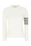 Thom Browne Cotton Crew Neck Sweater With Striped Arm In Neutral