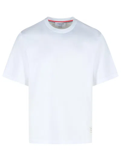 Thom Browne White Cotton T-shirt With Tricolor Stripe Detail