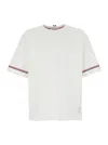 Thom Browne White Crewneck T-shirt With Rwb Detail On Neck And Sleeve In White