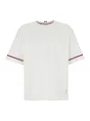 Thom Browne White Crewneck T-shirt With Rwb Detail On Neck And Sleeve