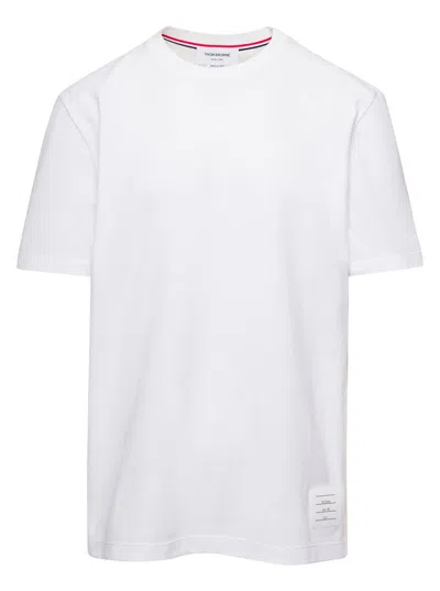 Thom Browne White Crewneck T-shirt With Signature 4 Bar Stripe In Cotton Man