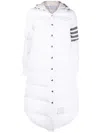 Thom Browne White Down Filled Below Knee Hooded Shirtdress W/ 4 Bar In Military Ripstop In White