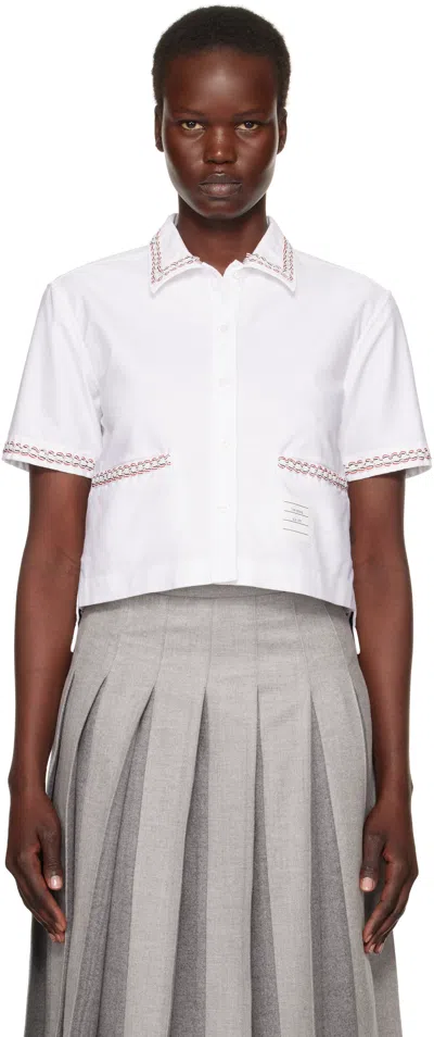 Thom Browne White Drop Back Cropped Shirt In 100 White
