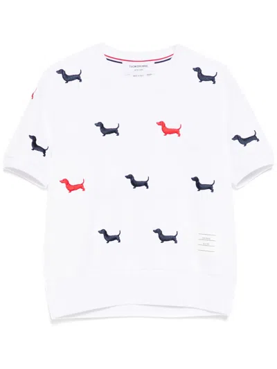 THOM BROWNE WHITE EMBROIDERED-HECTOR DOG T-SHIRT
