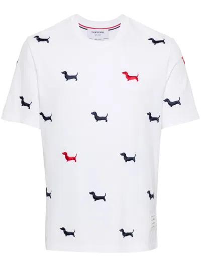 THOM BROWNE WHITE EMBROIDERY LOGO T-SHIRT