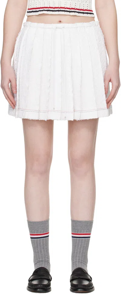 Thom Browne White Eyelash Tweed Drawstring Pleated Miniskirt