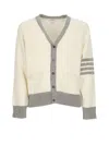 THOM BROWNE WHITE GRAY BUTTONED CARDIGAN