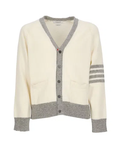 Thom Browne White Gray Buttoned Cardigan