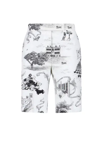 Thom Browne White Hector Toile Print Cotton Shorts In Multi