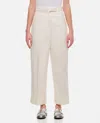 Thom Browne Straight Cotton High Waist Cropped Pants In White