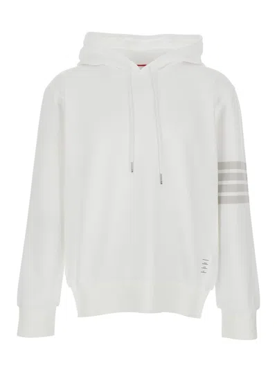 Thom Browne White Hoodie With Drawstring Hood And 4bar Logo On The Sleeve In Cotton Man