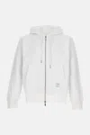 Thom Browne Zip-up Pullover With Adjustable Hood And Patch Logo In White