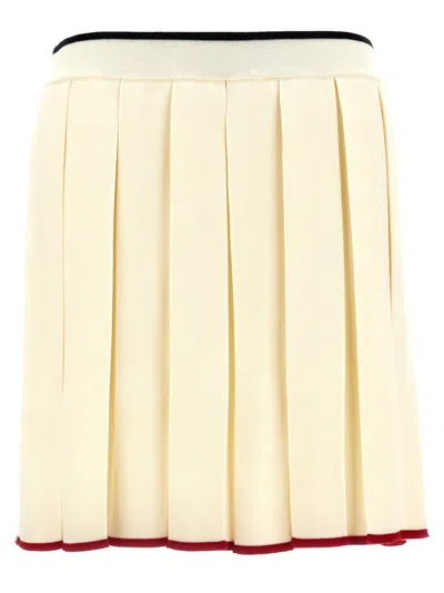 THOM BROWNE WHITE KNITTED PLEATED SKIRT