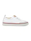 Thom Browne Low-top White Leather Sneakers With Suede Accents And Signature Detailing In White