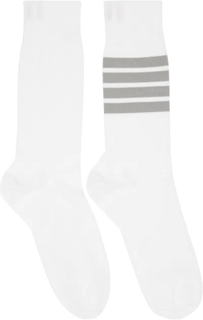 Thom Browne White Lightweight Cotton 4-bar Mid Calf Socks