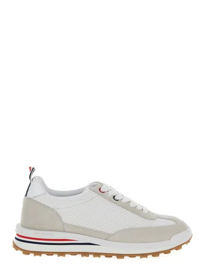 THOM BROWNE WHITE LOW TOP PERFORATED SNEAKER WITH NON-SLIP RUBBER OUTSOLE IN TECH FABRIC WOMAN