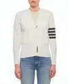 Thom Browne V-neck Wool Cardigan With Tricolor Tab And Button Accents In White