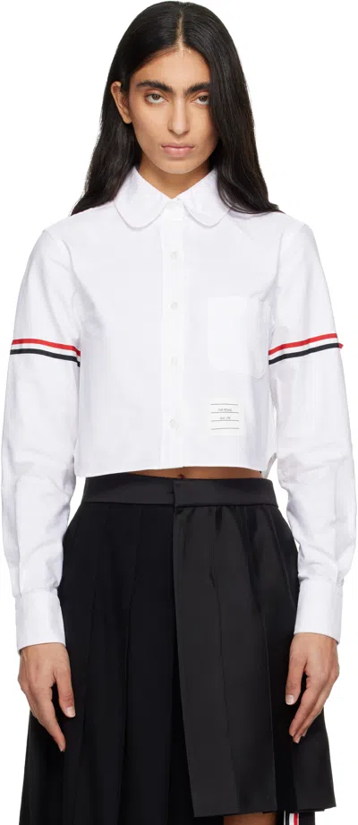 Thom Browne White Oxford Armband Cropped Round Collar Shirt