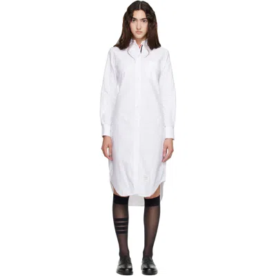 Thom Browne White Oxford Grosgrain Placket Shirt Dress In 100 White