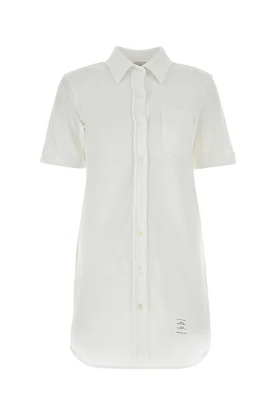 THOM BROWNE WHITE PIQUET MINI SHIRT DRESS