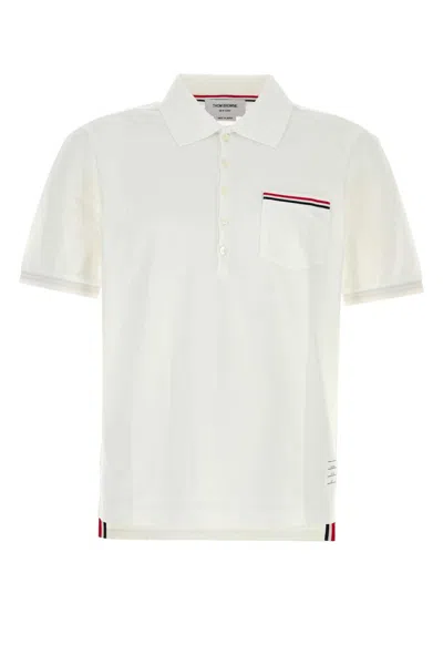 Thom Browne White Piquet Polo Shirt In Neutral