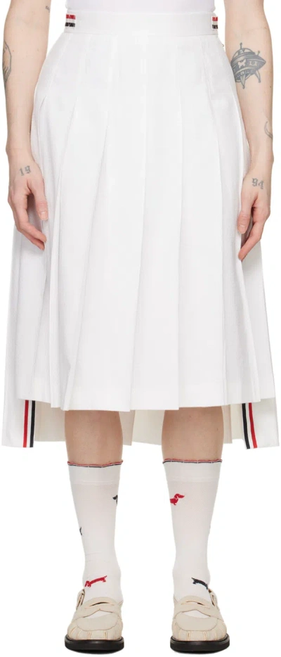 Thom Browne Pleated Cotton Midi Skirt In 100 White