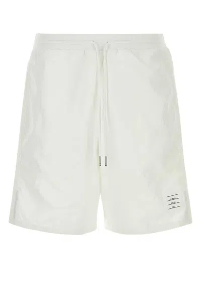 THOM BROWNE WHITE POLYESTER BERMUDA SHORTS