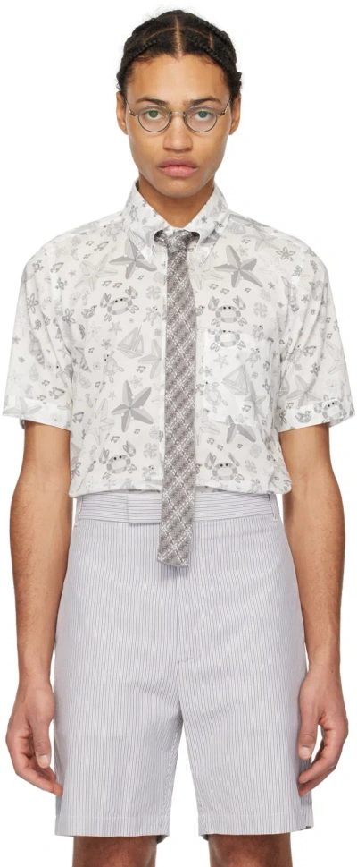 Thom Browne Printed Cotton Shirt In 100 White