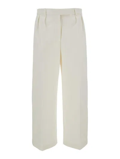 Thom Browne White Relaxed Pants With 4bar Rwb Detail In Cotton Woman In Gray