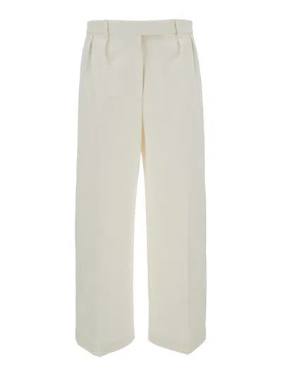 Thom Browne White Relaxed Pants With 4bar Rwb Detail In Cotton Woman