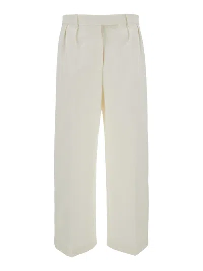 Thom Browne White Relaxed Pants With 4bar Rwb Detail In Cotton Woman