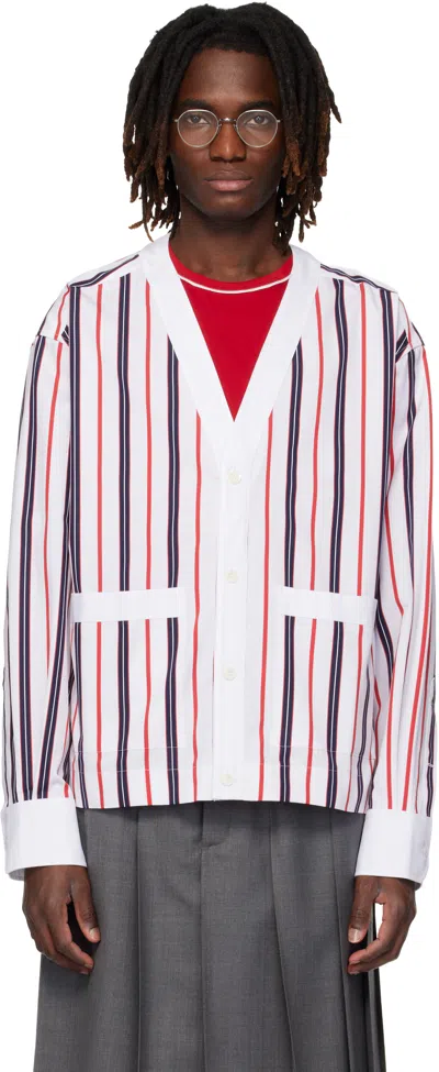 Thom Browne White Repp Stripe Poplin Shirt Cardigan