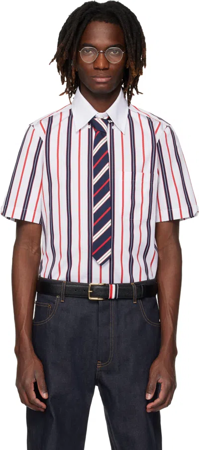 Thom Browne White Repp Stripe Poplin Short Sleeve Shirt