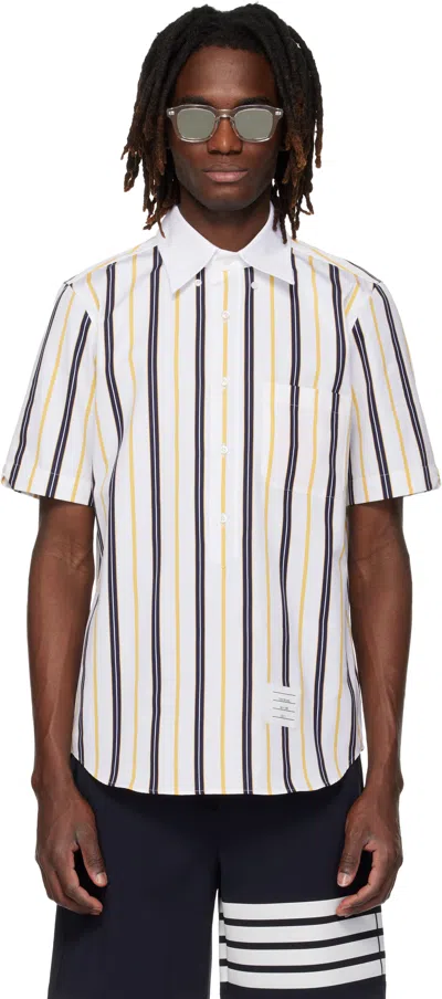 Thom Browne White Repp Stripe Poplin Short Sleeve Shirt