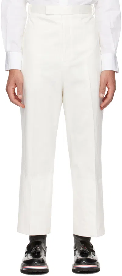 Thom Browne White Rolled Cuff Trousers In 100 White