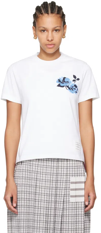 Thom Browne Floral-print Cotton T-shirt In White