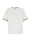 Thom Browne White Crewneck T-shirt With Rwb Detail On Neck And Sleeve In White
