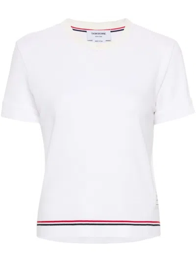 THOM BROWNE WHITE RWB-STRIPE PIQU-KNIT T-SHIRT
