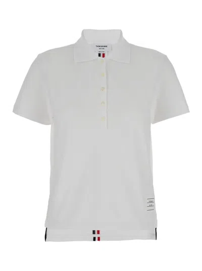 THOM BROWNE WHITE SHORT SLEEVE AND FRONT BUTTONING POLO