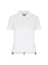 Thom Browne Relaxed Fit Short Sleeve Polo With Center Back Red, White And Blue Stripe In Classic Pique
