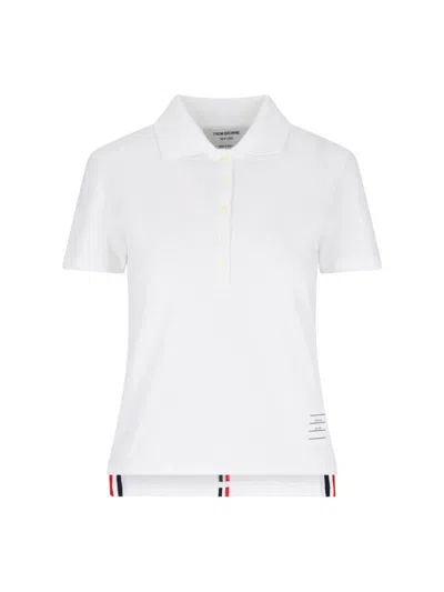 Thom Browne Relaxed Fit Short Sleeve Polo With Center Back Red, White And Blue Stripe In Classic Pique