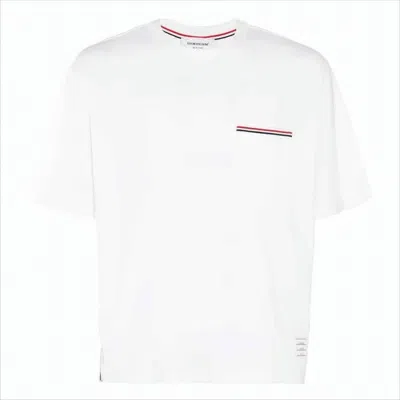 Thom Browne Oversized Short Sleeve Tee With Embroidered Rwb Pocket Trim In Heavy Jersey In White